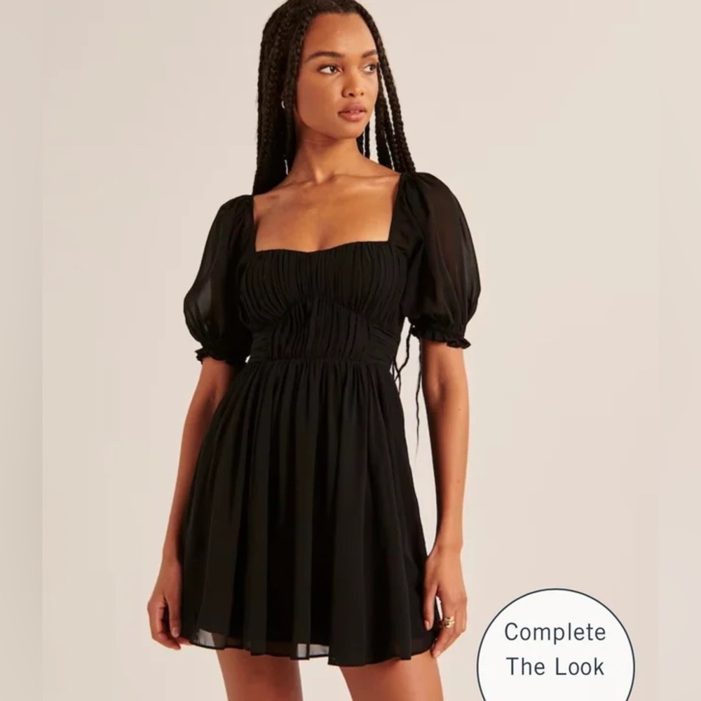 NWOT Abercrombie & Fitch Ruched Ruffle Puff Sleeve Mini Dress XSmall PETITE